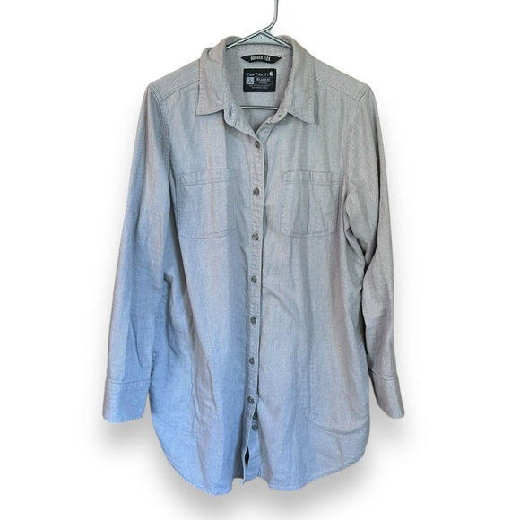 Carhartt Women’s Rugged Flex Relaxed Fit Gray Flannel Shirt L (12-14) - Picture 1 of 5
